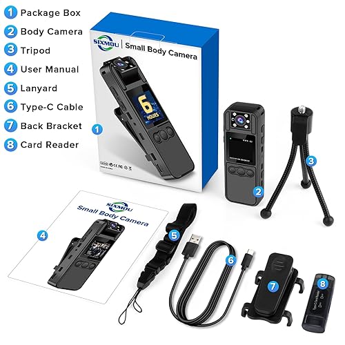 KSADBOSSBO Body Camera With Audio And Video Recording, HD 1080P Body Cam  With 180u00b0 Rotating Lens, 6HR Battery, Night Vision, Body Worn  Camcorder,