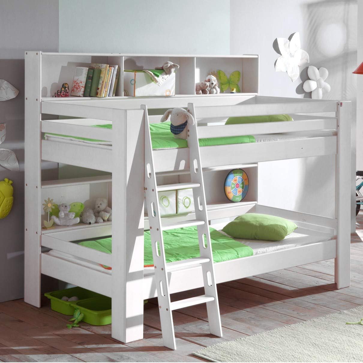 ALFRED & Compagnie Etagenbett Massivholz 90 x 200 mit Stauraum weiß