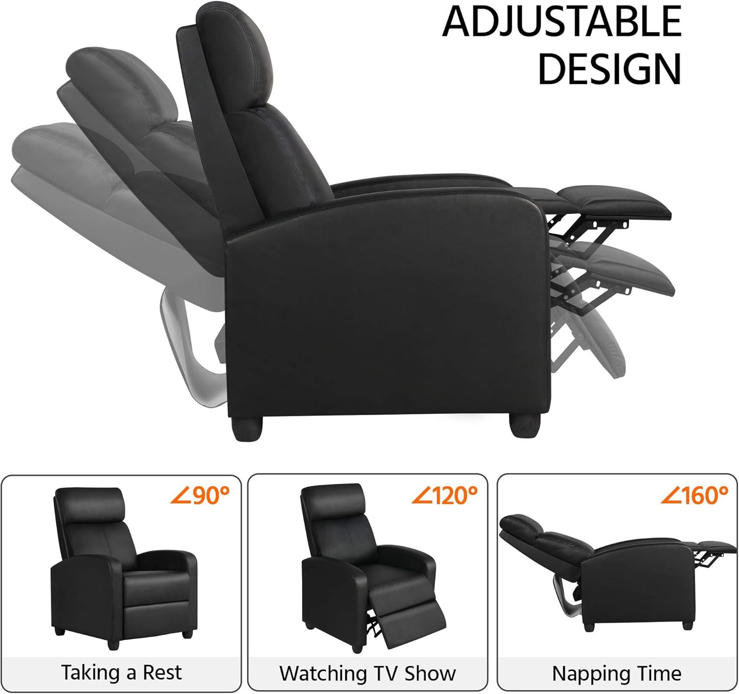 YAHEETECH Recliner Chair PU Leather Recliner Sofa Home Theater Seating with Lumbar Support Overstuffed High-Density Sponge Push Back Recliners: Furniture & Decor