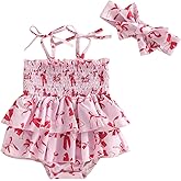 VSQWLZT Newborn Infant Baby Girl Summer Outfit Sleeveless Strap Romper Dress Pink Bow Tutu Onesie + Headband 2Pcs