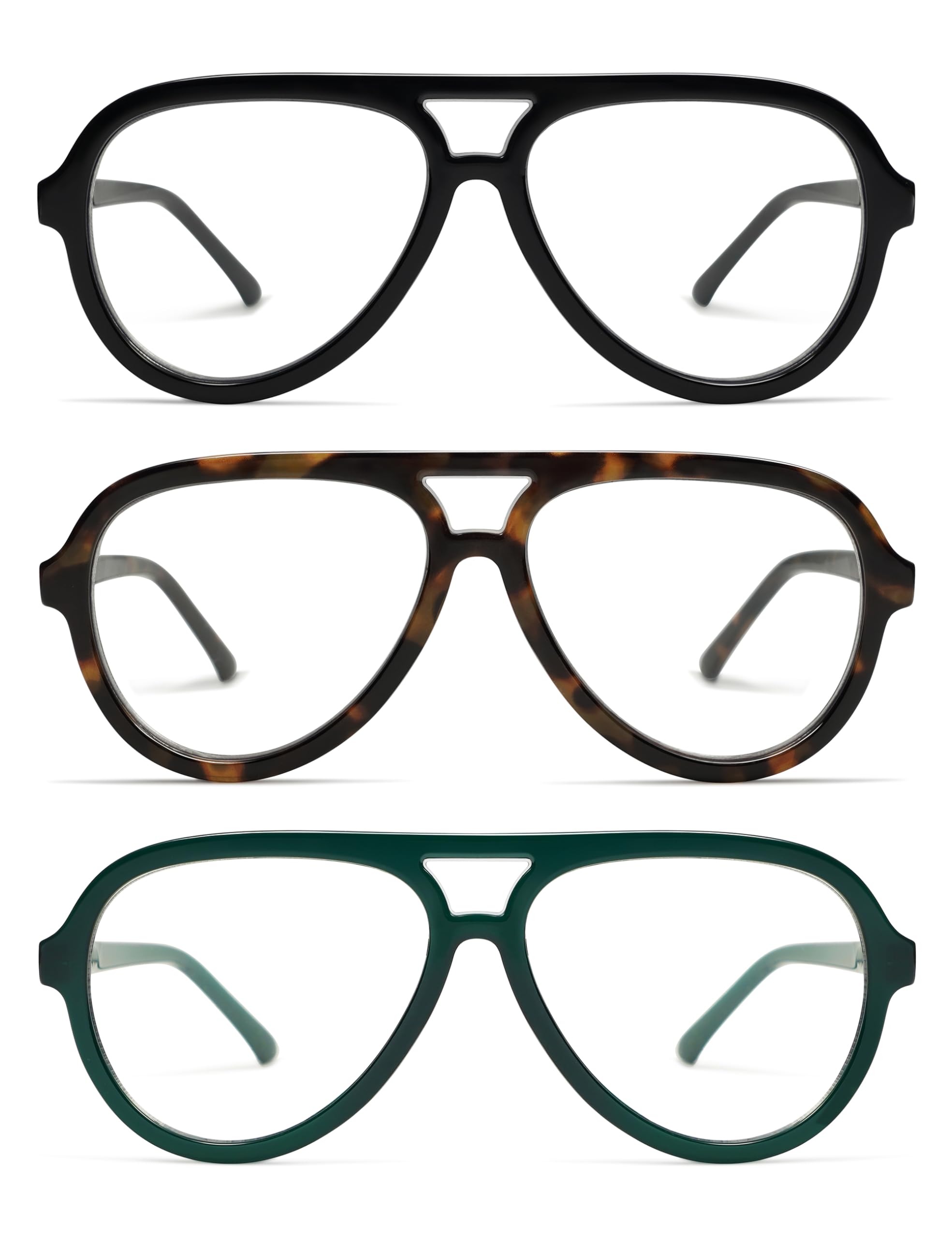 Photo 1 of AMOMOMA 3 Pack Retro Aviator Reading Glasses for Women Men,Classic Large Oversized Reader Blue Light Computer Frame AM6111 C1+C2+C3 2.0 X