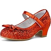 K KomForme Girl's Dress Shoes Mary Jane Glitter 1.5 in Low Heel Wedding Party Princess Shoes for Toddler/Little/Big Kids