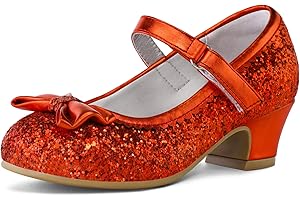 K KomForme Girl's Dress Shoes Mary Jane Glitter 1.5 in Low Heel Wedding Party Princess Shoes for Toddler/Little/Big Kids