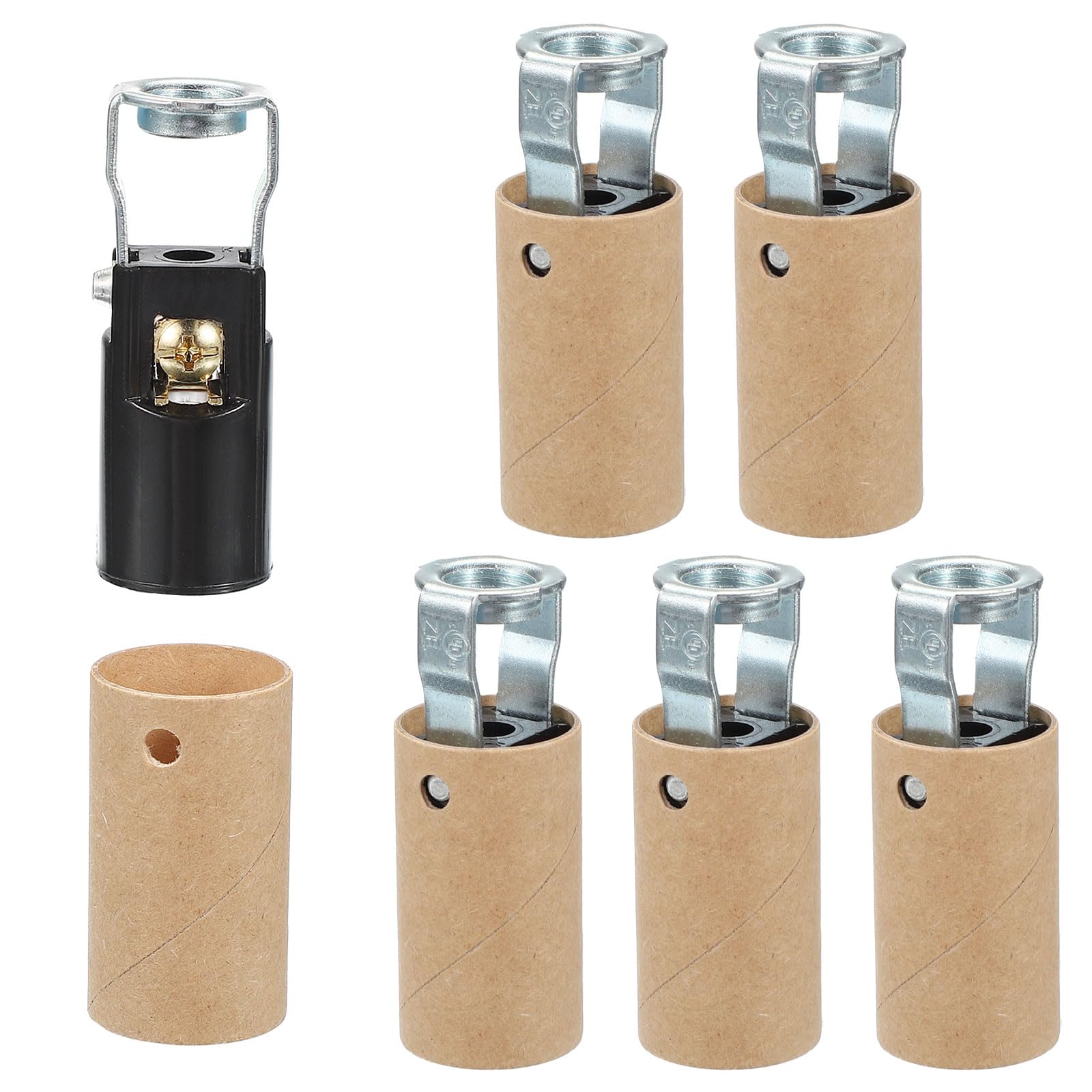 PATIKIL E12 LED Light Bulb Socket, 6Pcs Candelabra Base Socket Replacement, Chandelier Lamp Holder Parts with Cardboard Insulator, Black