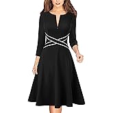 VFSHOW Womens Patchwork Colorblock Work Business Office Elegant Zipper up Slim A-Line Skater Dress
