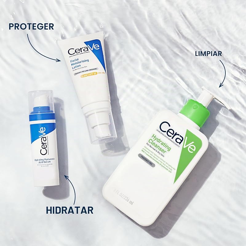 Loção de limpeza com hialuron, glicerina e três ceramidas essenciais, limpeza suave e hidratante, sem fragrância, 88 ml