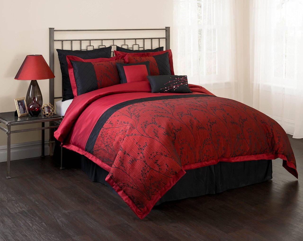 Buy Unique Home Queen Burdy Black Comforter Set, 7 Piece, Laticia Leaf
