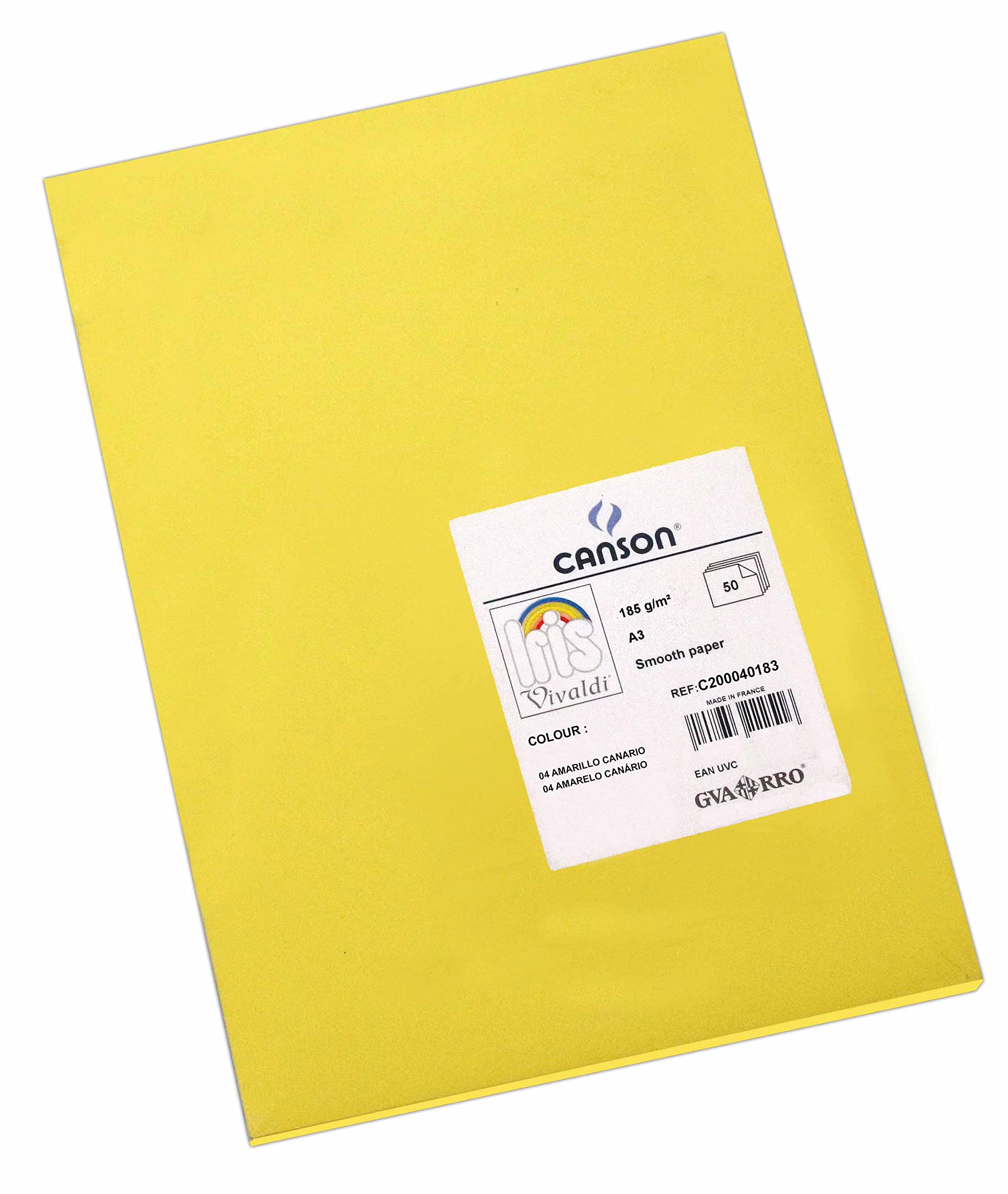 Canson Iris Vivaldi A3 185 GSM Smooth Colour Paper - Canary Yellow (Pack of 50 Sheets)