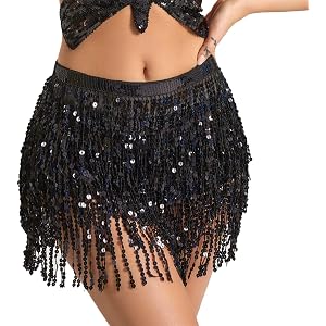 Women Sparkly Sequin Skirt Glitter Tassel Hip Scarf Belly Dance Wrap