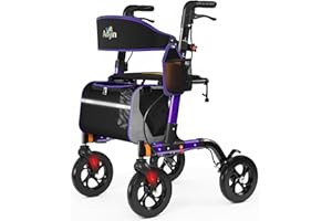 AOJIN Walkers for Seniors, Rollator Walker with Seat, 350 lb Weight Capacity, 18" Big Seat, 8" All-Terrain Wheels, 6-Level Adjustable Height, Lightweight Aluminum Frame Rollator Walkers for Seniors (Purple)