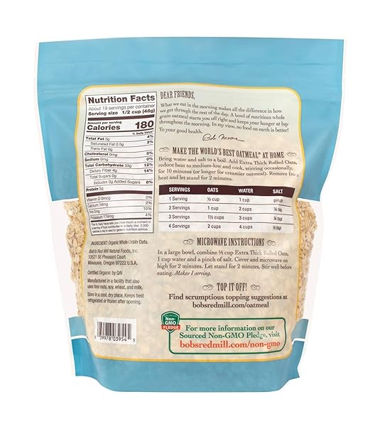 BOB’S RED MILL ORGANIC EXTRA THICK ROLLED OATS, 32OZ (PACK OF 1) – NON GMO, WHOLE GRAIN, VEGAN, KOSHER