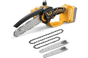 3D VO INN Mini Chainsaw Cordless for Dewalt 20V MAX Battery,8-Inch and 6-Inch 2-IN-1 Brushless Chainsaw with 750W Brushless Chain saw - 24.6FT/S Cutting, 4000RPM, for Wood Cutting(Battery Not Included) (Yellow)