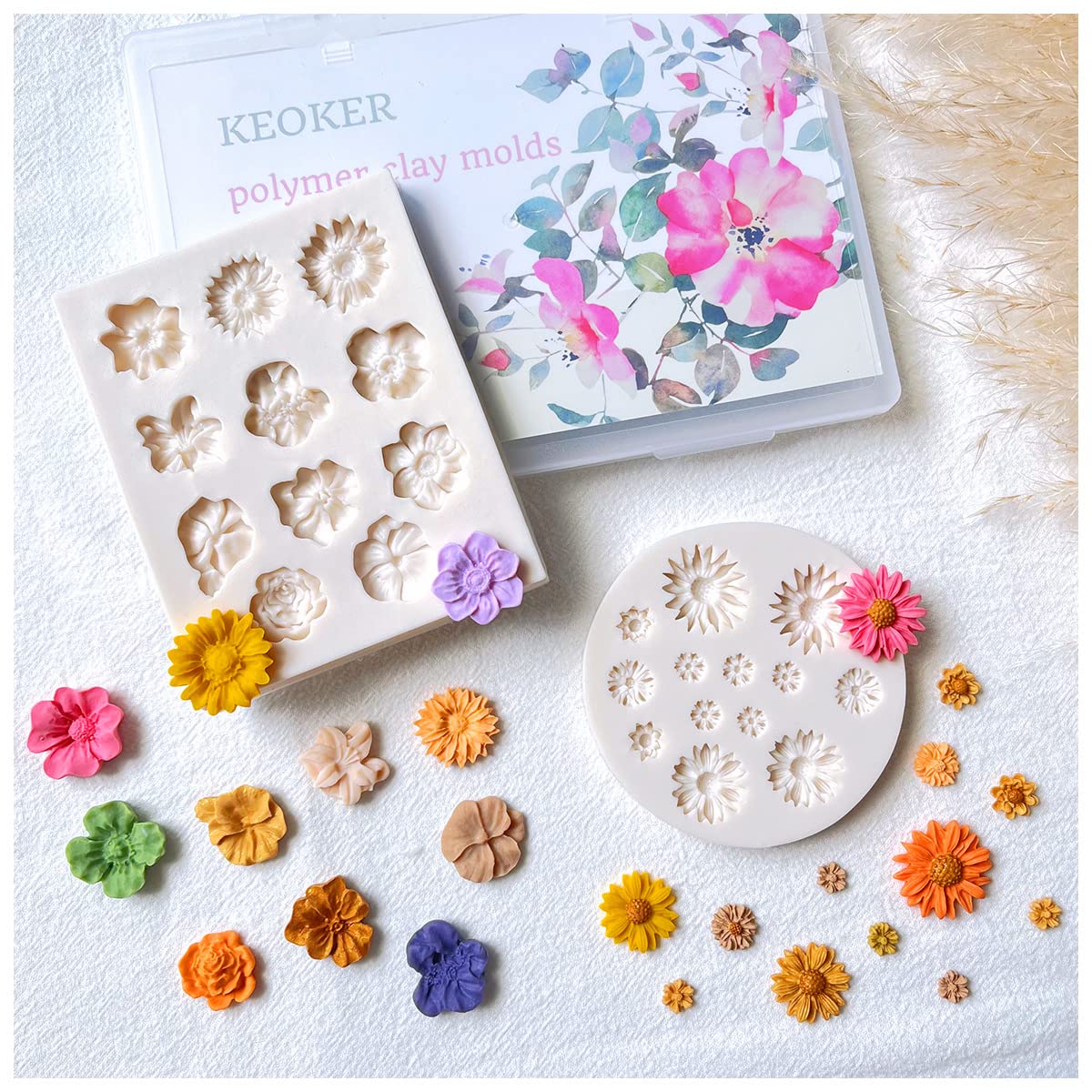 KEOKER Polymer Clay Flower Molds - 2 Pcs Molds for Jewelry Making, Clay Cutters for Earrings Decoration (Medium Flower)
