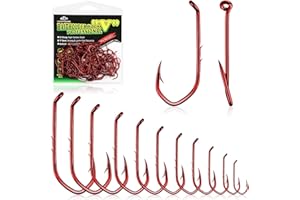 LUCKYFISHING Baitholder Fishing Hooks Saltwater Freshwater 100/80/70/60pcs Professional V Bait Holder Hooks for Bass Trout Crappie Soft Live Baits Black Red with Size 1 2 4 6 8 1/0-6/0