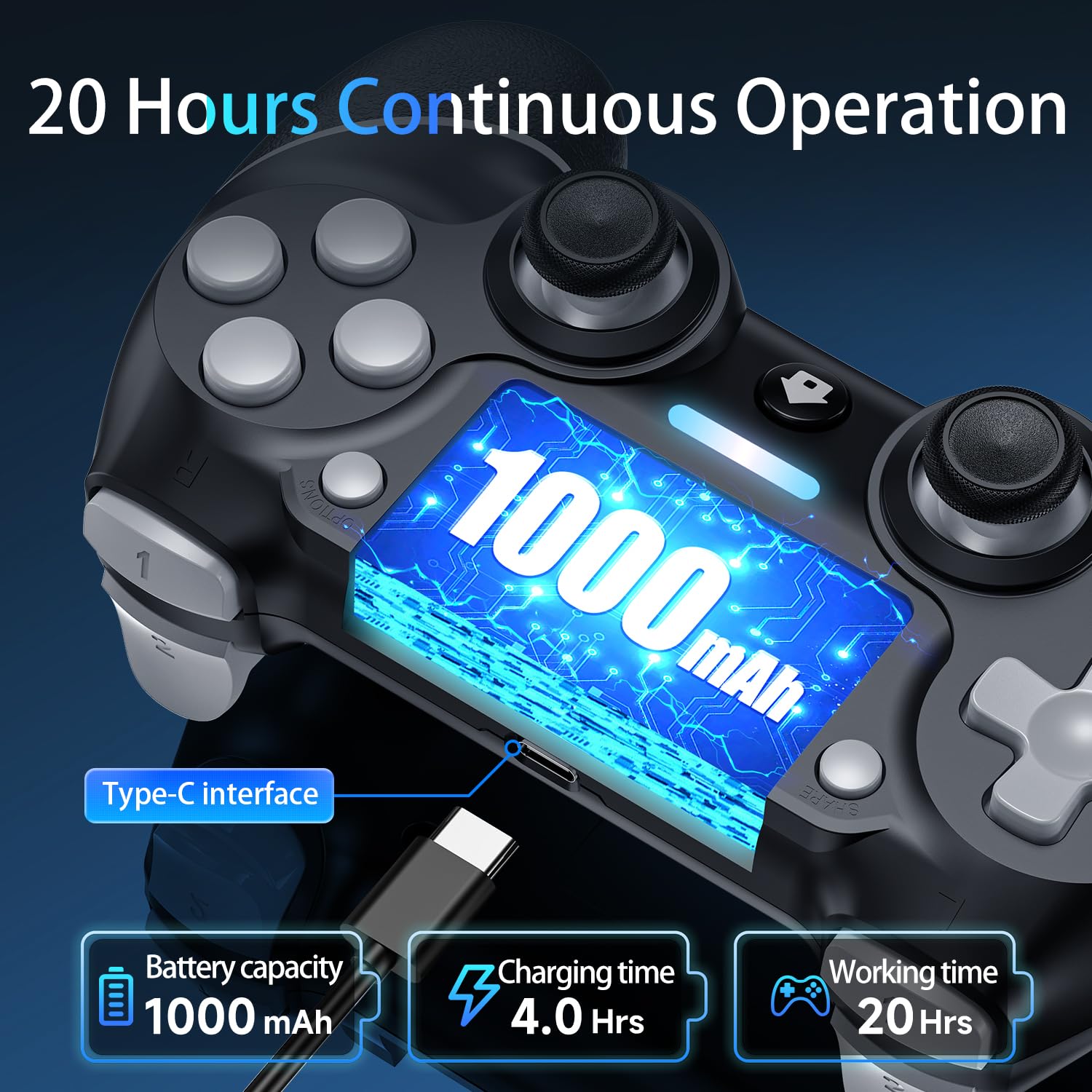 2 Pack wireless controller for P4, wireless controller for p4/pro/slim/pc, with Non-Slip Grip, dual vibration, Turbo, type-c port (Midnight Black * 2)