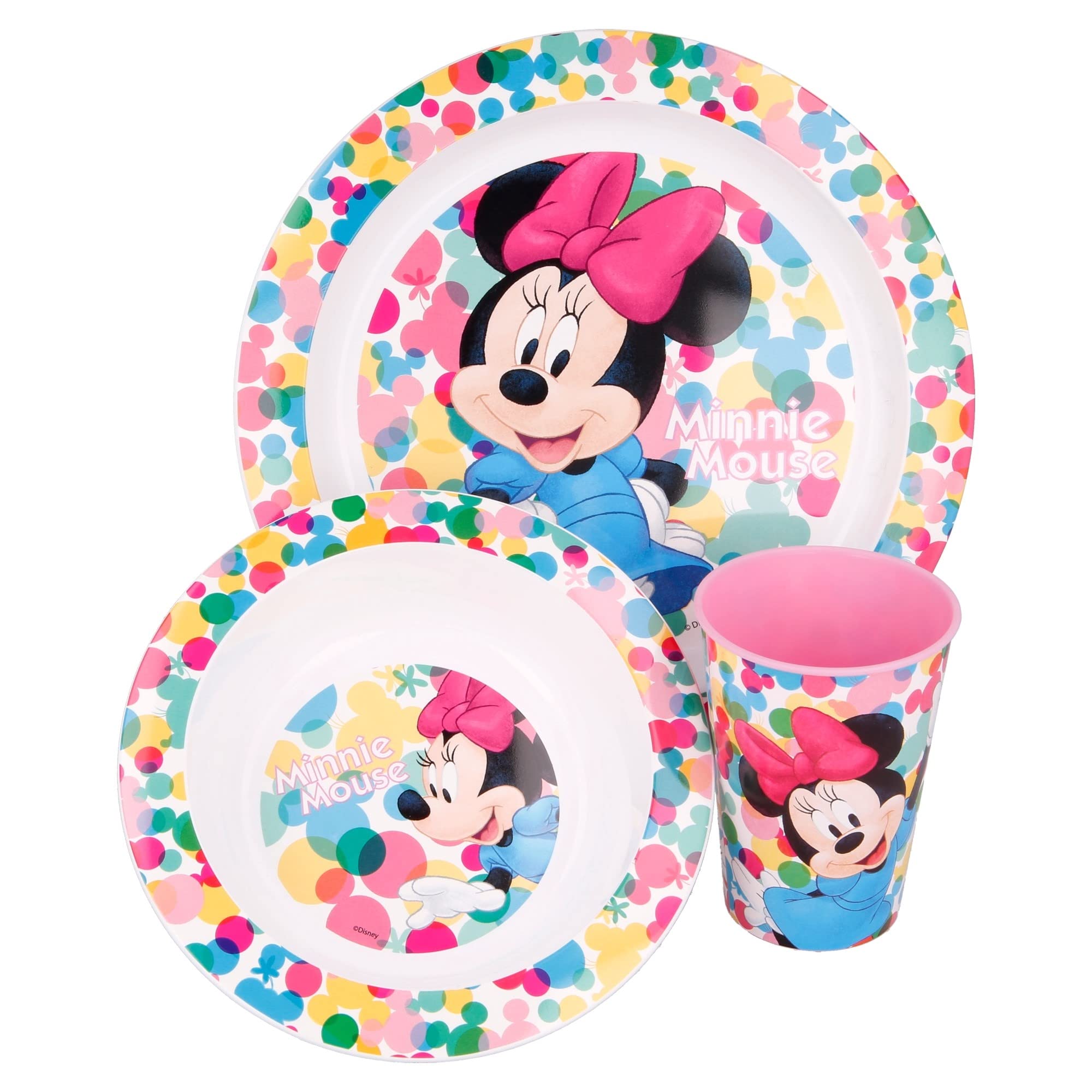 STOR Micro Set 3 PCS Minnie Feel Good, Minnie Mouse Toys Multicolored, Cartoon Pattern,Shatter Resistant,BPA Free,Capacity 370ML, Weight 170g, Standard Size, Ideal for Kids