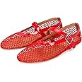 DOEYG Mesh Ballet Flats for Women Buckle Strap Comfy Casual Office Fishnet Ballerina Flat Shoes