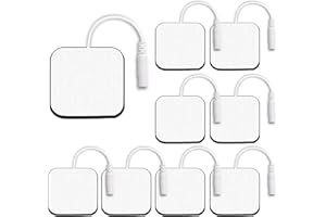 MOLUFEIBE 8 PCS Tens Unit Replacement Pads 2X2, Latex Free Electrode Pads Compatible with TENS Machine Use 2mm Pin Connector Lead Wires