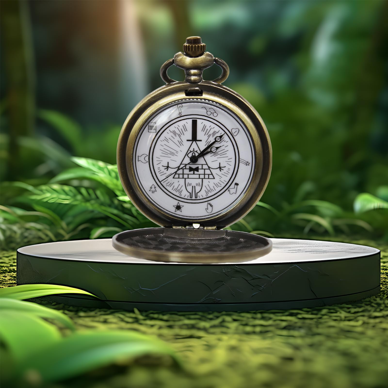 Vintage Pocket Watch, Gravity Falls - Bill Cipher Pocket Watch with Chain for Men Women