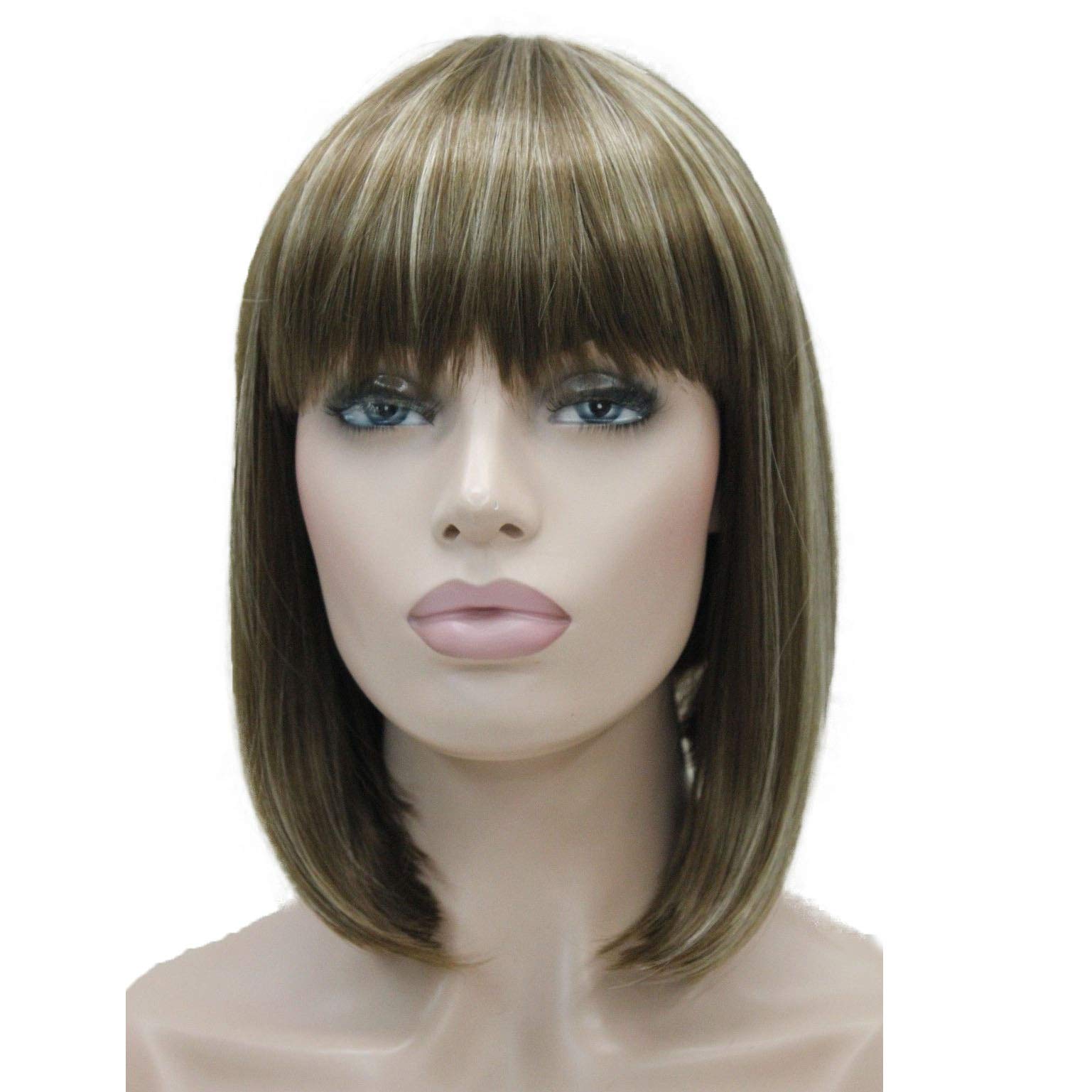 Lydell 10" Short Bob Wigs No Part Full Synthetic Hair Wig Brown Highlights Wigs (12TT26)