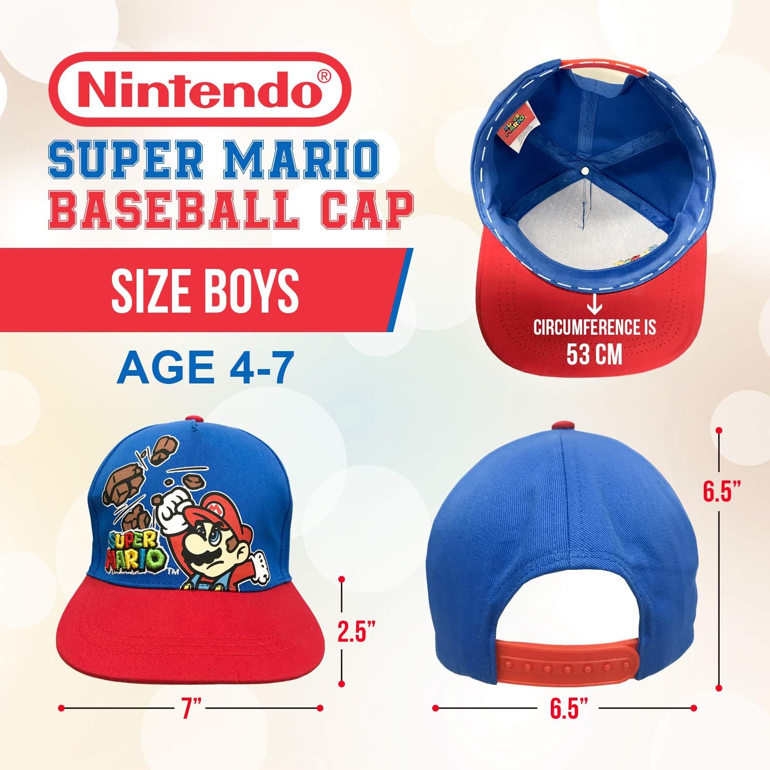 Nintendo Super Mario Boys Blue Baseball Cap Hat Age 4-7: Clothing