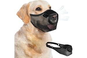 GREMCADA Dog Muzzle - Soft Air Mesh Pet Muzzle for Large Medium Small Dogs - Front Opening Design, Breathable, Adjustable, & Prevents Biting & Scavenging, Dog Mouth Cover Allows Drinking (Black-L)