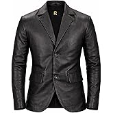 Rauly Real Lambskin Leather Blazer Men Notched Collar Button Closure Front Casual Mens Leather Coat