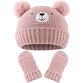 Cute Bear Baby Beanie Pompom Baby Hat Mittens Set Infant Toddler Beanie for Boys Girls