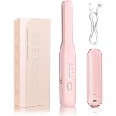 Youbella Cordless Flat Iron for Short Hair, 1/2" Mini Pencil Hair Straightener &amp; Curler, Portable Hair Curling Iron for Travel, 2-in-1 Hair Styling Tool for Bangs, Edges, Pixie Cuts, Pink