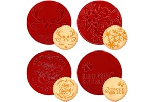 URROMA Christmas Cookie Stamps, 4PCS Red Christmas Acrylic Molds Snowflake Winter Cookie Stamps Cookie Baking Supplies for Ho