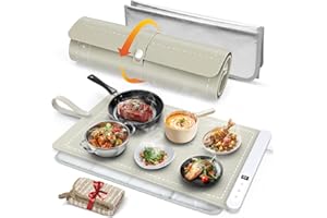 FYY Warming Mat for Food with Heat Resistant Pad, Prevent Countertop Cracks, Keep Meal Warm, Rapid and Full Surface Heating, 6 Temp Settings 6H Timer, Upgraded Rollable Portable Food Warmer Mat Khaki