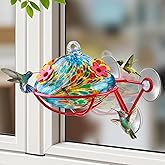 Window Hummingbird Feeder - Hand Blown Glass Mounted Hummingbird Feeder with Strong Suction Cups for Outdoor Window Mount (Blue)