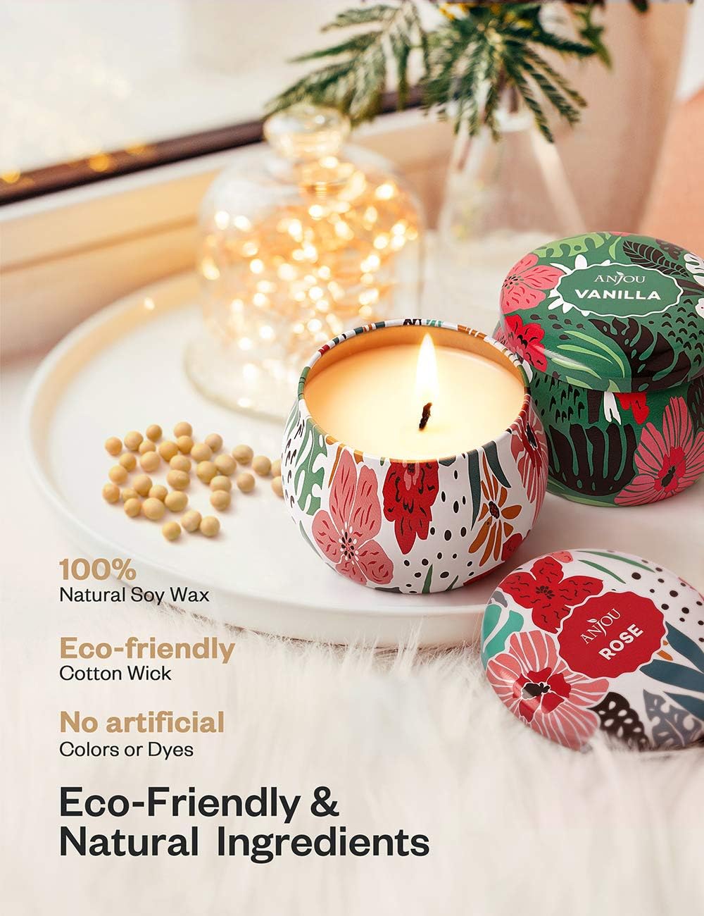 Scented Candles Gift Set, 4 Cans Made of 100% Natural Soy Wax with Essential Oils for Stress Relief, 4 Fragrances Use for Aromatherapy, Bath, Yoga, Perfect for Christmas, Birthday, Mother's Day: Home Improvement