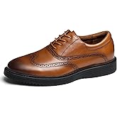 Hantatop Mens Dress Shoes, Genuine Leather Lace Up Brogue Wingtip Casual Oxford Shoes, Comfortable Stylish Business Formal Dress Sneakers for Office Dating Wedding