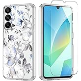 Cinysnt Flower Phone Case Floral for Samsung Galaxy A16 5G 6,7'' with Screen Protector, Clear Transparent Phone Cover Slim Soft Shockproof Anti-Scratch Drop Protection Funda for Girls Women, 04