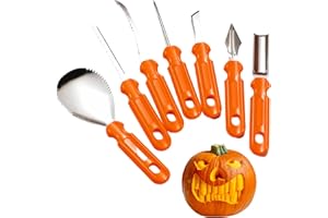 Pumpkin Carving Kit (7 Pieces) Halloween Stainless Pumpkin Carving Knife with Storage Bag Professional Tools Flashlight Kit f