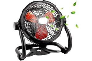 RUNTOP Rechargeable Fan Outdoor Floor Fan, Portable High Velocity Fan with Led Light, USB Type C Port, 3 Speeds, Cordless Industrial Fan with Metal Blade for Garage/Patios/Gym/Camping