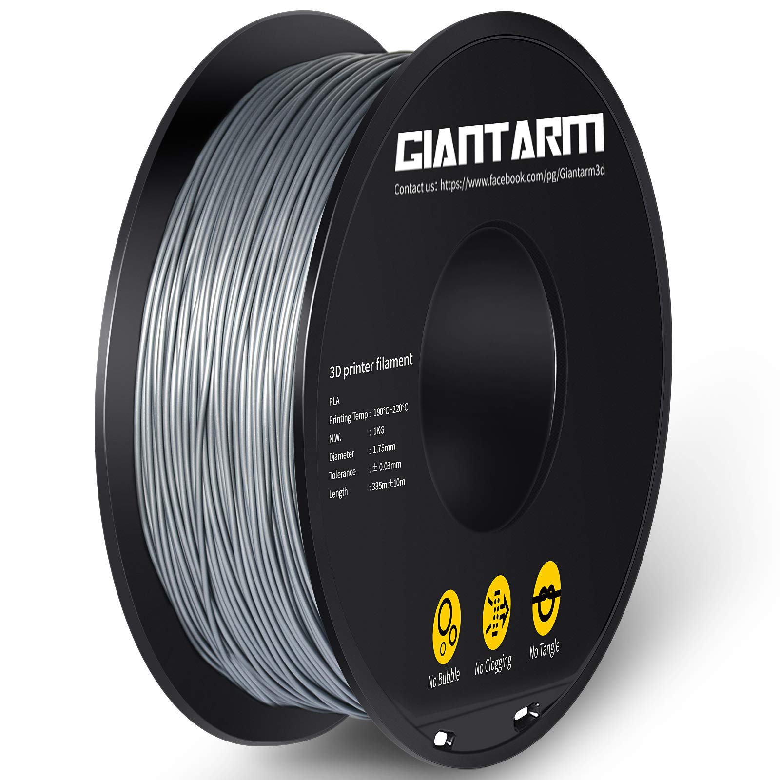 PLA Filament 1.75mm, GIANTARM New PLA 3D Printer Filament 1kg Spool (Silver) โ image 1