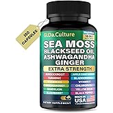 Gi.Da.Culture Organic Sea Moss Capsules (150 Count) – Supply with Black Seed Oil, Ashwagandha, Ginger, Burdock Root, Bladderwrack & Turmeric – Supports Daily Vitality for Men & Women