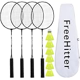 FreeHitter Badminton Set for Family Lightweight Rackets | 2/4/6-Player Racket Set with Shuttlecocks &amp; Carry Bag. Durable for Backyard, Park, Lawn. Great for Kids, Beginners &amp; Family