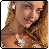 Navoky Enamel White Rose Pendant Pearl Necklace and Earrings Jewelry Set for Women