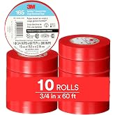 3M Temflex Vinyl Electrical Tape 165, 3/4 in x 60 ft, Red, 10 Roll Pack | Multi-Purpose, 19 mm x 18 m
