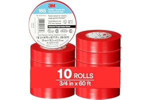 3M Temflex 165, Vinyl Colour Coding Electrical Tape, Red, 3/4in x 60ft, 10 Rolls