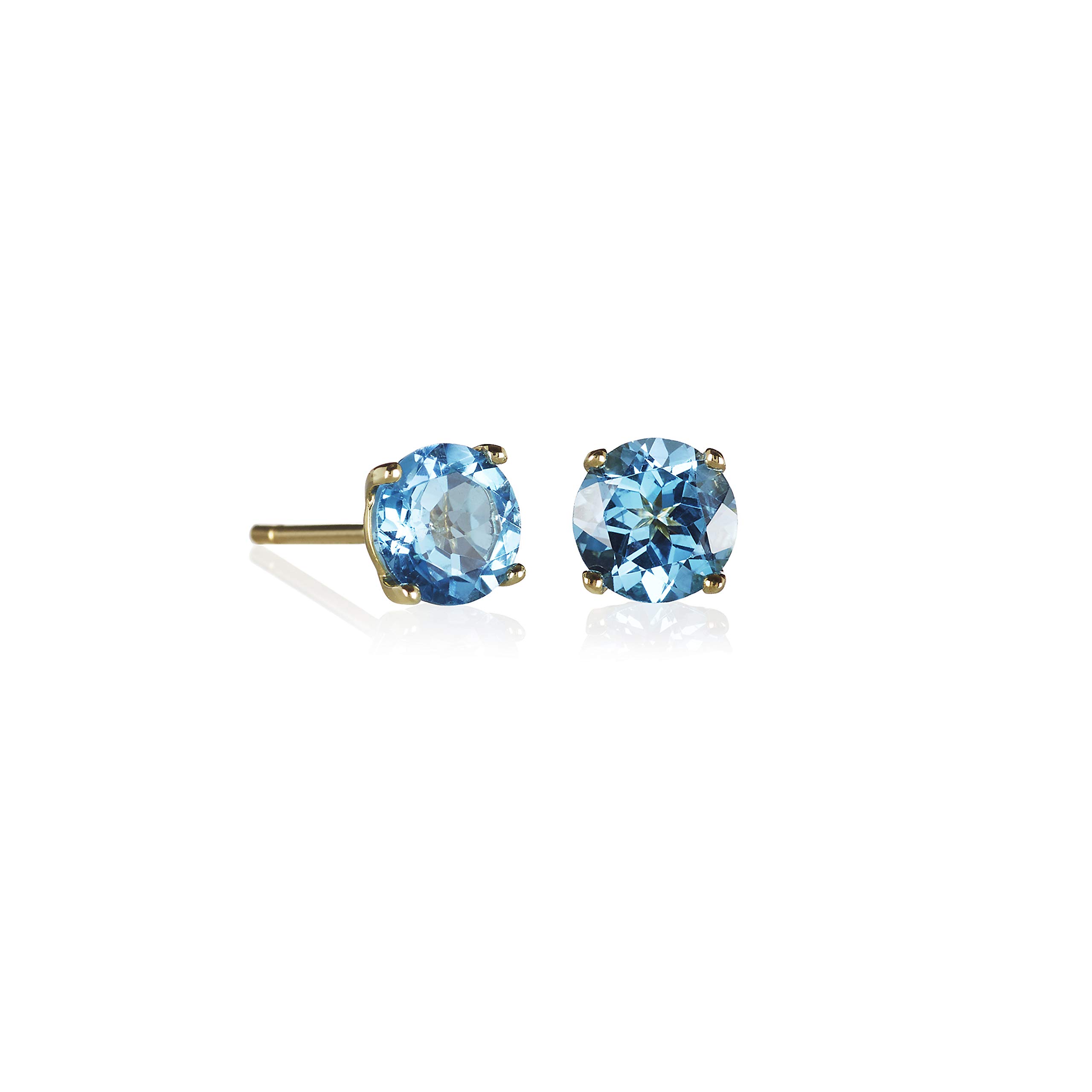 Anakao 9ct Gold Blue Topaz Earrings for Women. 9ct Gold Stud Earrings set with 6mm Blue Topaz. Solid Gold Gemstone Earrings for Girls and Women