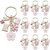 PHAETN 10PCS Pink Cosmetics Charm Keychain Ladies Key Ring with Pearl Flower, Butterfly Bow and Handbag Pendants Wedding Festival Favor Birthday Gift for Women Gift