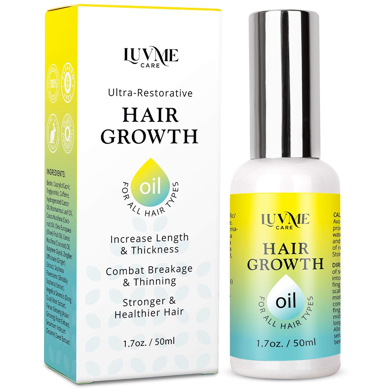 Luv Me Care Biotin Hair Growth Oil Hair Growth Serum for Thicker Longer Fuller Healthier Hair, Prevent Hair Loss & Thinning, All Natural Vitamin Rich Treatment, Women & Men, All Hair Types 1.7 oz : Beauty