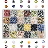 GangGangHao 960pcs Natural Stone Beads Crystals Round Genuine Real Stone Beading Loose DIY Gemstone for Bracelet Jewelry Making(6mm,24 Color)