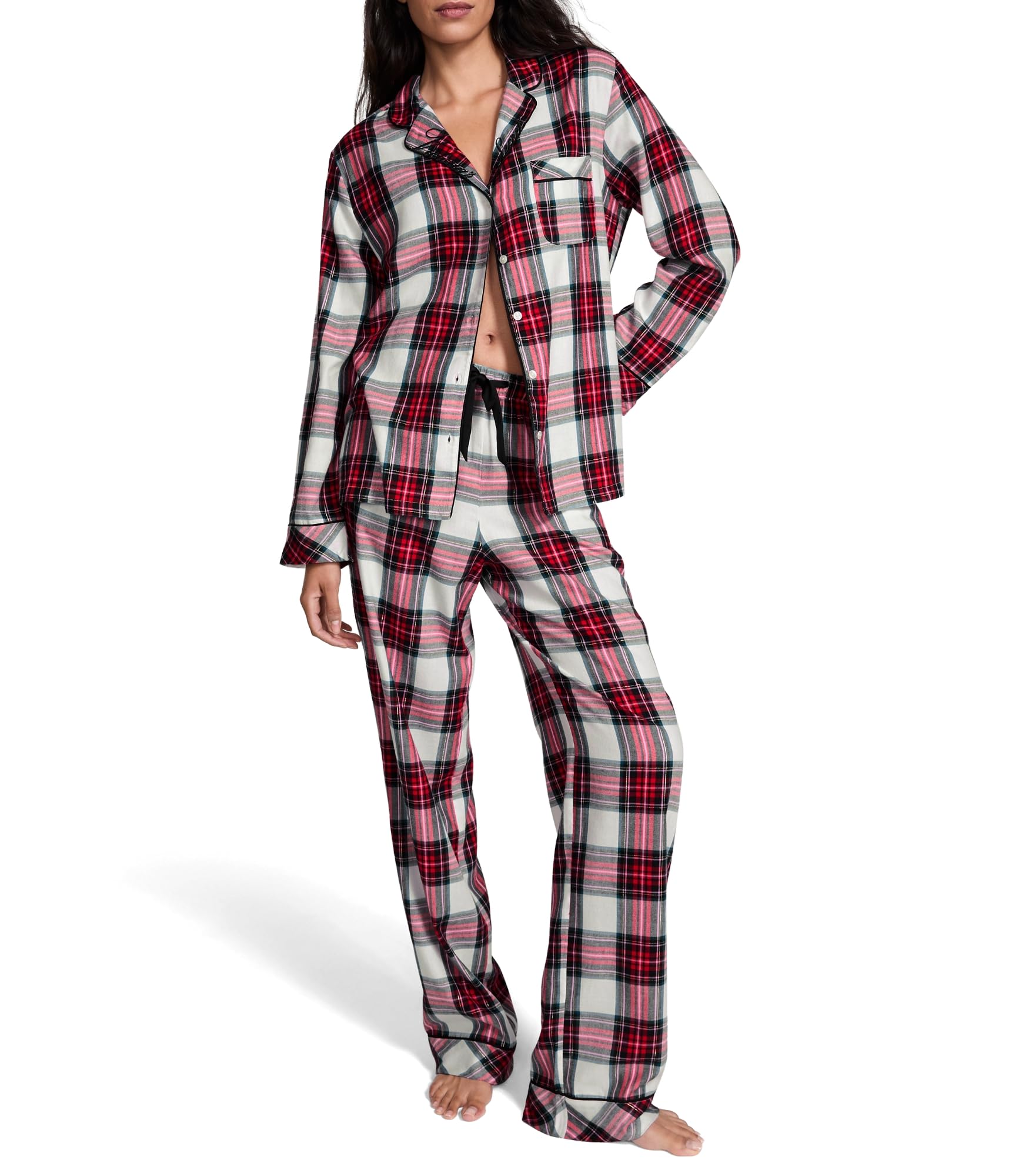 Victoria's Secret Flannel Pajamas, Long Sleeve Button Down & Pant Set, Sleepwear for Women, Classic Plaid, XS Image