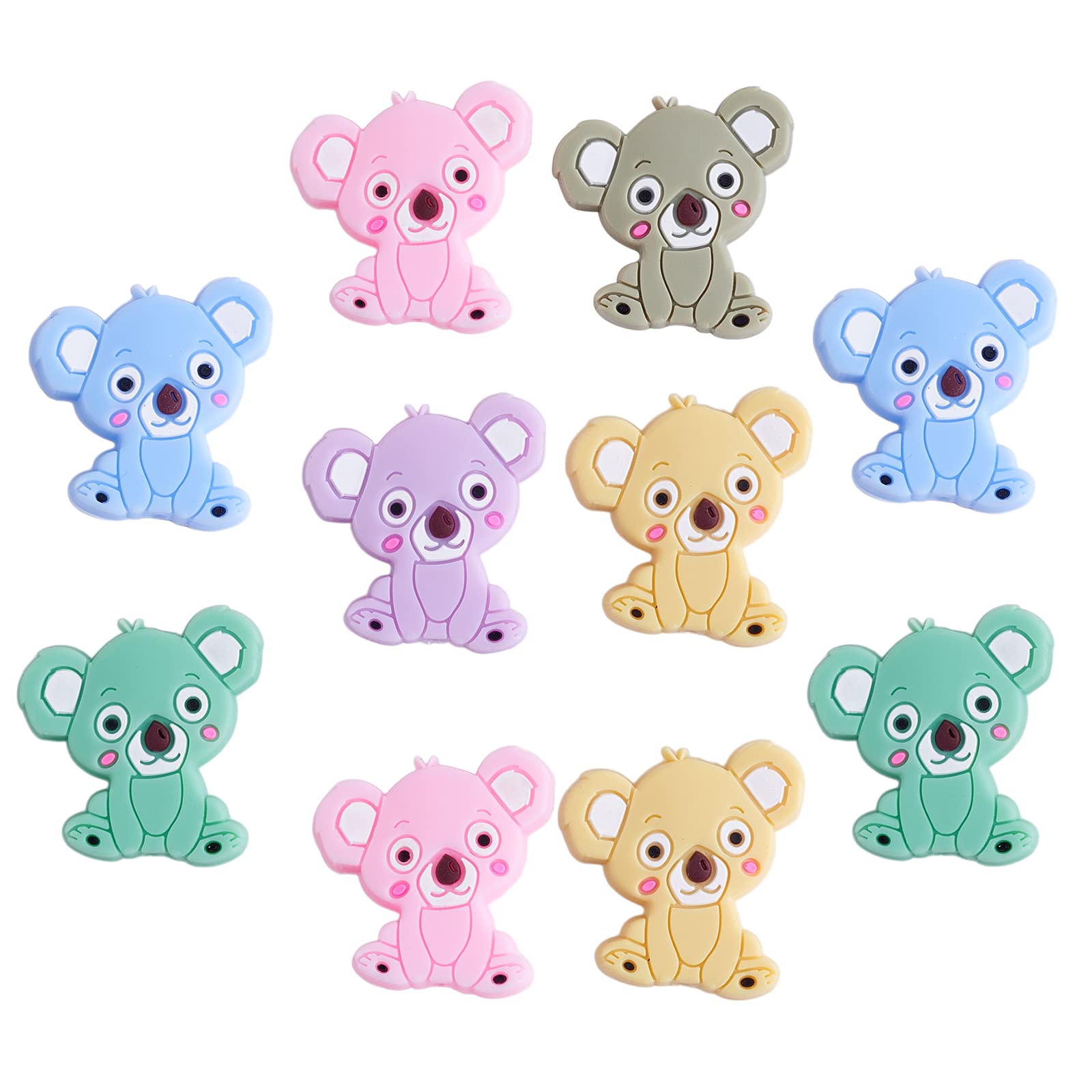 WEWAYSMILE 12pcs Mixed Round Geometry Silicone Beads, Silicone Beads Bulk, Mix Color Rubber Polygonal Beads, for Keychain Making Necklace Bracelet Craft DIY(Koala) (O)