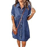 LOOKUB Women's Denim Dress for Women Cute Babydoll Denim Shirt Dress Denim Dress with Pockets,XS, Navy